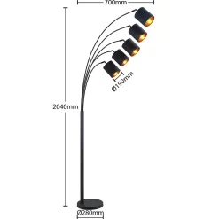 Lindby gulvlampe Abiram, svart/gull, tekstil, 70 cm
