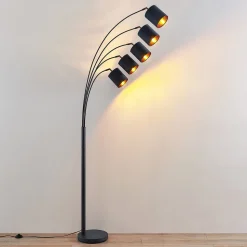 Lindby gulvlampe Abiram, svart/gull, tekstil, 70 cm