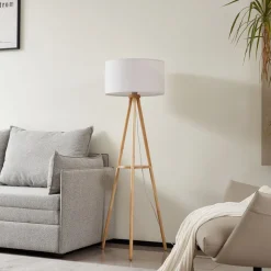 Lindby gulvlampe Adamio, Ø 45,5 cm, hvit, tekstil, stativ