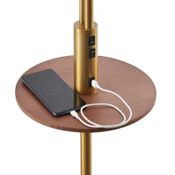 Lindby Gulvlampe Aovan, bronsefarget, hyller, USB-port