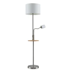 Lindby Gulvlampe Aovan, nikkelfarget, hyller, USB-port