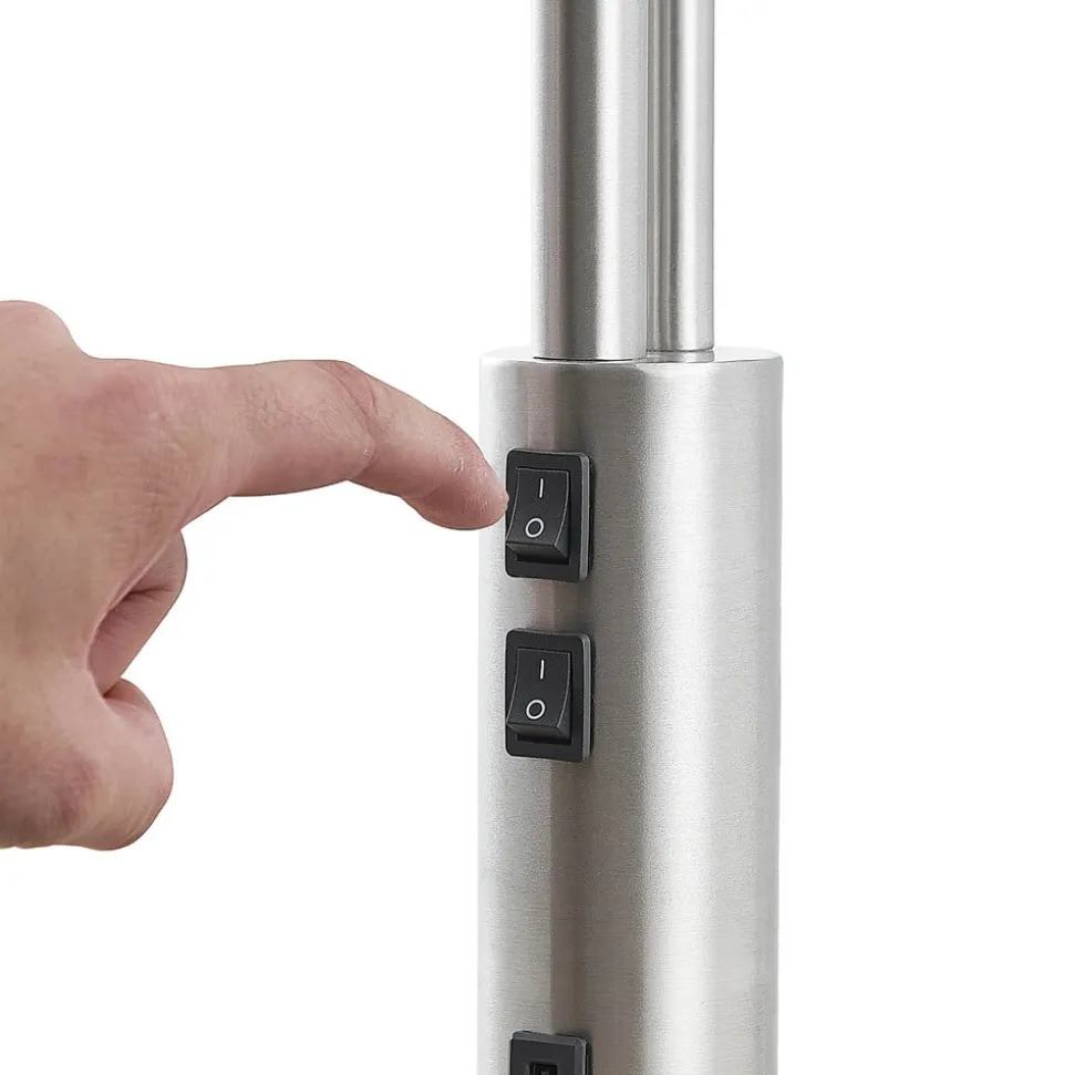 Lindby Gulvlampe Aovan, nikkelfarget, hyller, USB-port