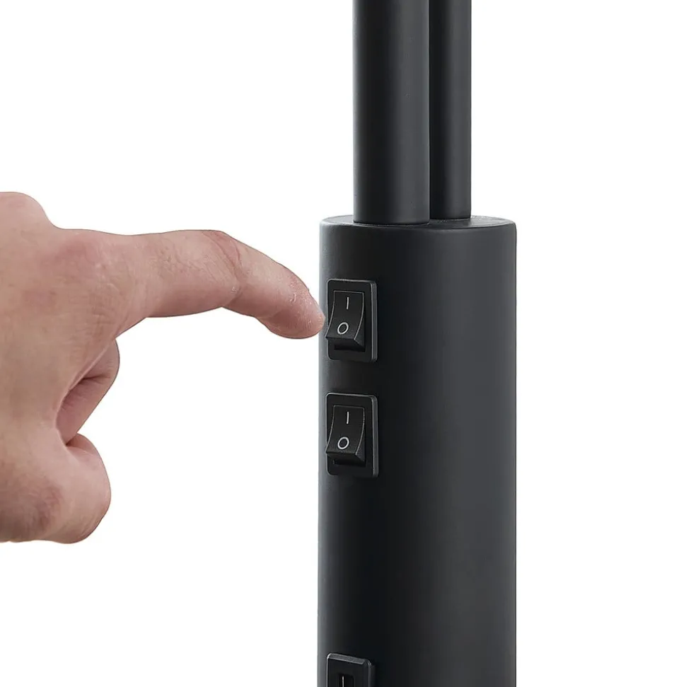 Lindby Gulvlampe Aovan, svart, hyller, USB-port