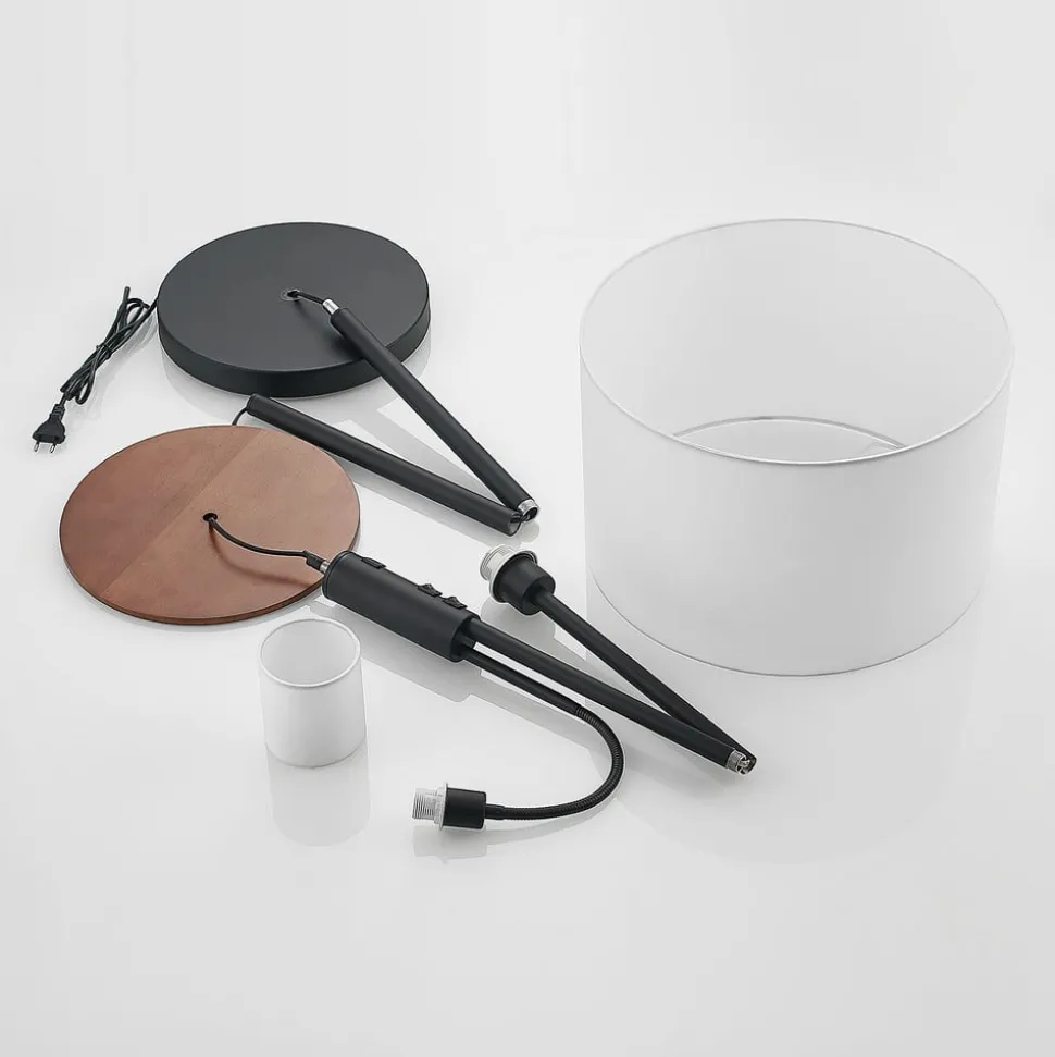 Lindby Gulvlampe Aovan, svart, hyller, USB-port