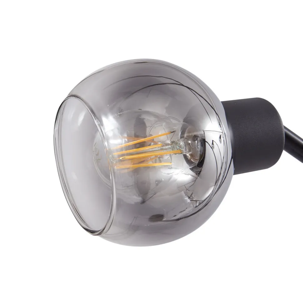 Lindby gulvlampe Braccio, grå/svart, glass, 5 lyskilder, 204,5 cm