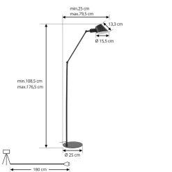 Lindby gulvlampe Corali, svart, metall, høyde 176,5 cm
