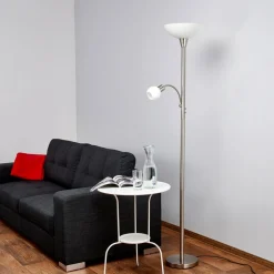 Lindby gulvlampe Elaina, 180 cm, nikkelfarget, leselampe