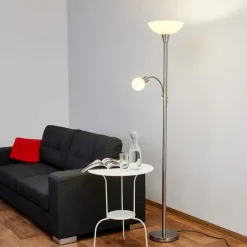 Lindby gulvlampe Elaina, 180 cm, nikkelfarget, leselampe