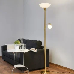 Lindby gulvlampe Elaina, leselampe, messingfarget, 183cm E27
