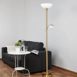 Lindby gulvlampe Elaina, leselampe, messingfarget, 183cm E27