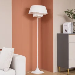 Lindby gulvlampe Eryndor, hvit, tekstil, Ø 47 cm, E27