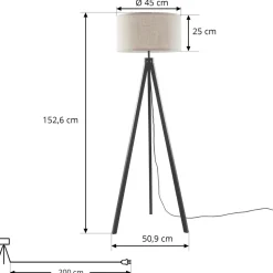 Lindby gulvlampe Herry, svart, tre, stativ, 153 cm
