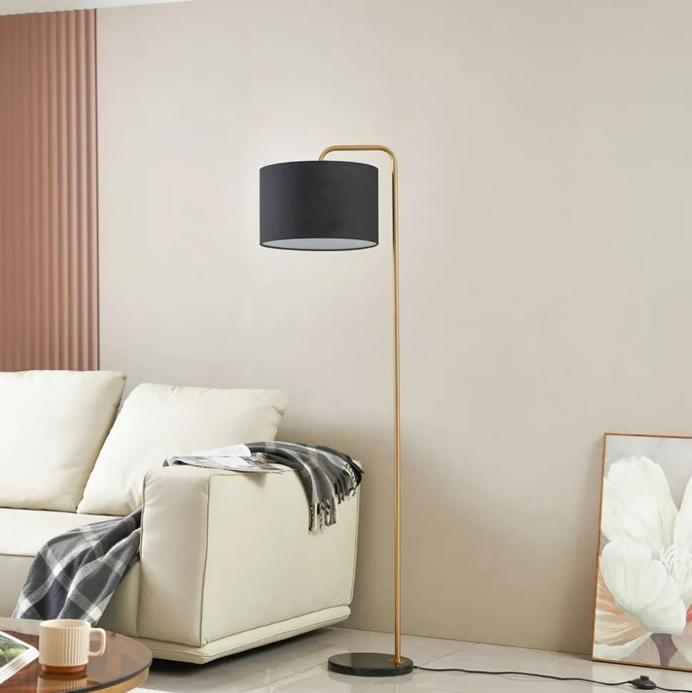 Lindby gulvlampe Hillary, svart/gull, marmor, 153 cm