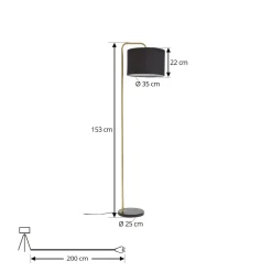 Lindby gulvlampe Hillary, svart/gull, marmor, 153 cm