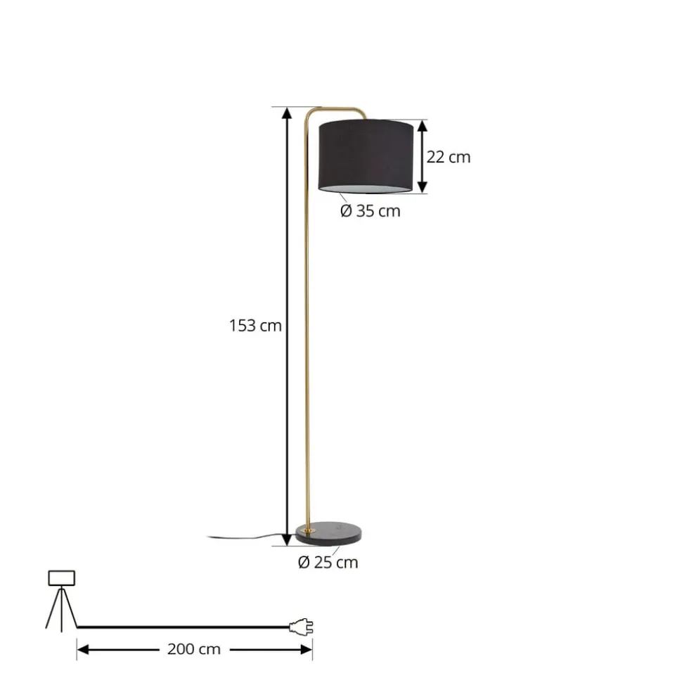 Lindby gulvlampe Hillary, svart/gull, marmor, 153 cm