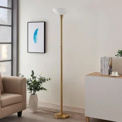 Lindby gulvlampe Ignacia, messingfarget, glass, 180 cm, E27