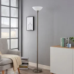 Lindby gulvlampe Ignacia, nikkelfarget, glass, 180 cm, E27