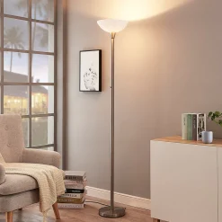 Lindby gulvlampe Ignacia, nikkelfarget, glass, 180 cm, E27