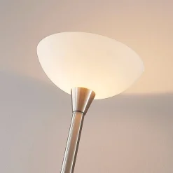 Lindby gulvlampe Ignacia, nikkelfarget, glass, 180 cm, E27