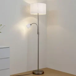 Lindby gulvlampe Jaileen, hvit, tekstil, 170 cm, leselampe