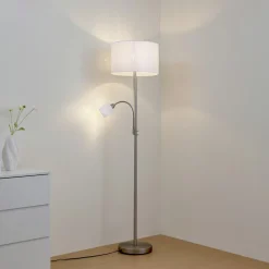 Lindby gulvlampe Jaileen, hvit, tekstil, 170 cm, leselampe