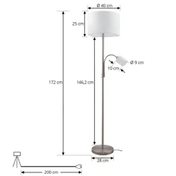 Lindby gulvlampe Jaileen, hvit, tekstil, 170 cm, leselampe