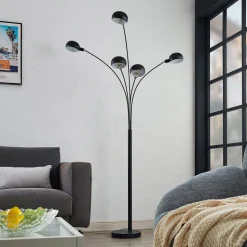 Lindby gulvlampe Jewa, svart, metall, 5 lyskilder, E14