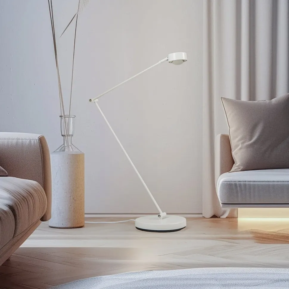 Lindby gulvlampe Jyla, hvit, linse, 4200K, GX53, jern