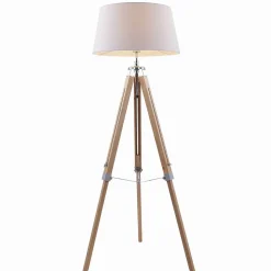 Lindby gulvlampe Katie, 162 cm, hvit, tekstil, tre, stativ