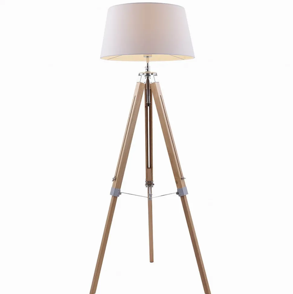 Lindby gulvlampe Katie, 162 cm, hvit, tekstil, tre, stativ