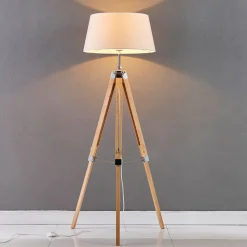 Lindby gulvlampe Katie, 162 cm, hvit, tekstil, tre, stativ