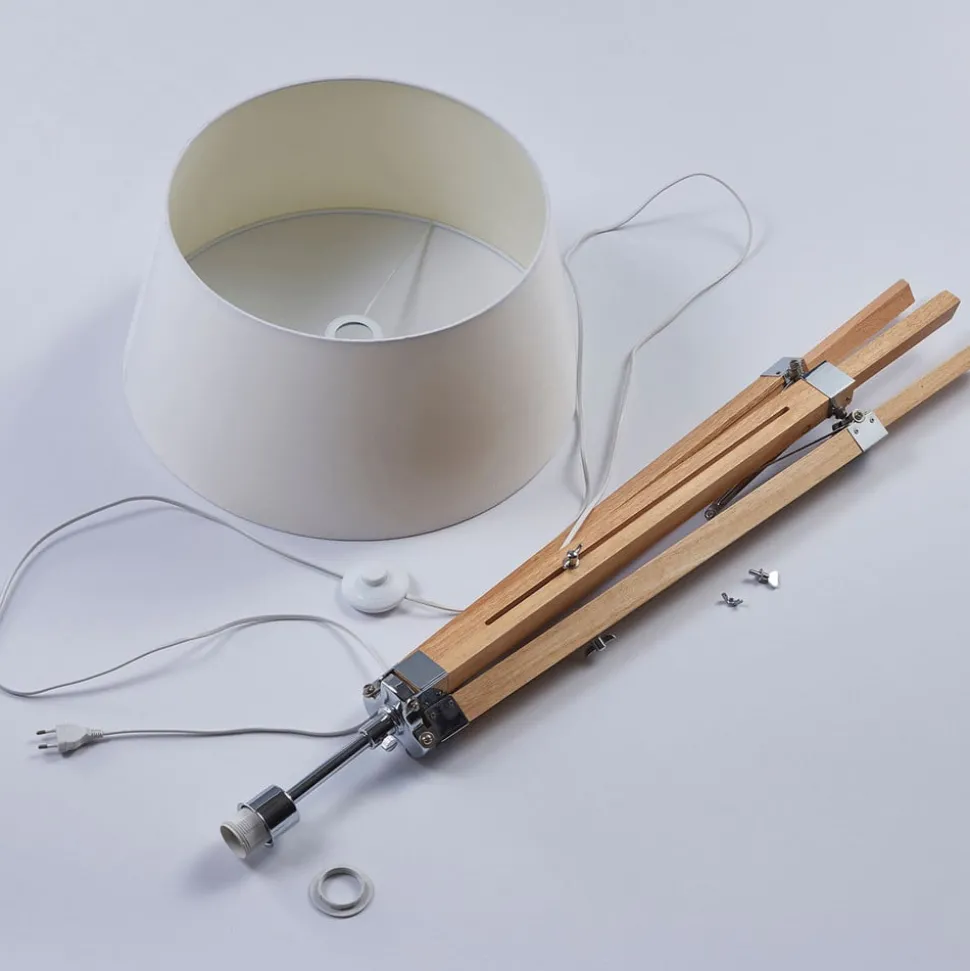 Lindby gulvlampe Katie, 162 cm, hvit, tekstil, tre, stativ