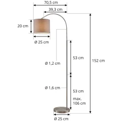 Lindby gulvlampe Keriba, nikkel/taupe, stoff, 150 cm, E27