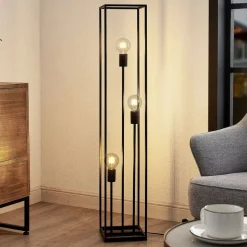 Lindby gulvlampe Krisha, svart, metall, 3 lyskilder, E27