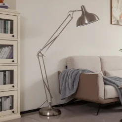 Lindby gulvlampe Leia, sølv, metall, 180 cm, roterbar, E27