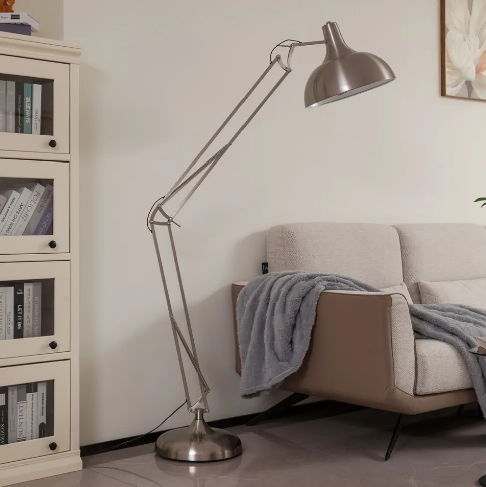 Lindby gulvlampe Leia, sølv, metall, 180 cm, roterbar, E27