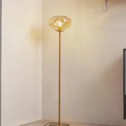 Lindby gulvlampe Lelia, ravfarget, glass, metall, 150 cm