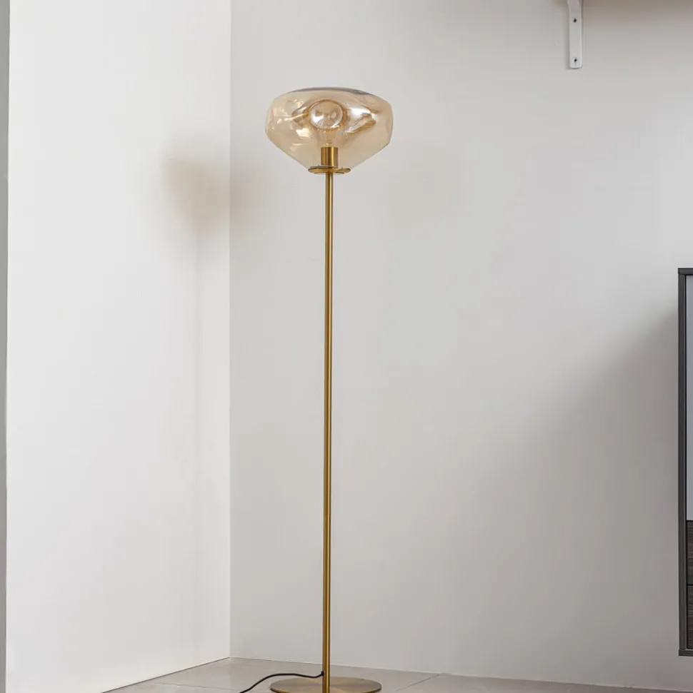 Lindby gulvlampe Lelia, ravfarget, glass, metall, 150 cm