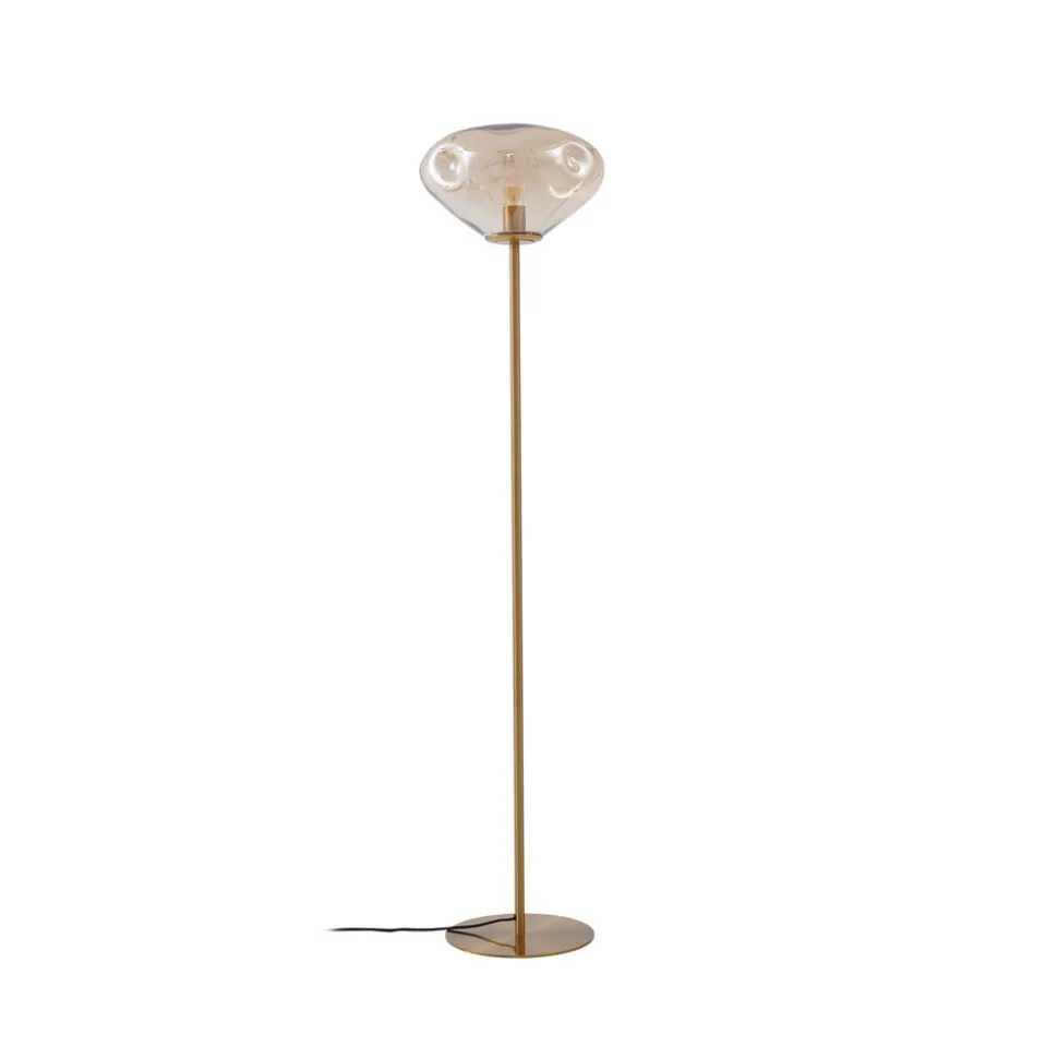 Lindby gulvlampe Lelia, ravfarget, glass, metall, 150 cm