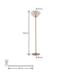 Lindby gulvlampe Lelia, ravfarget, glass, metall, 150 cm