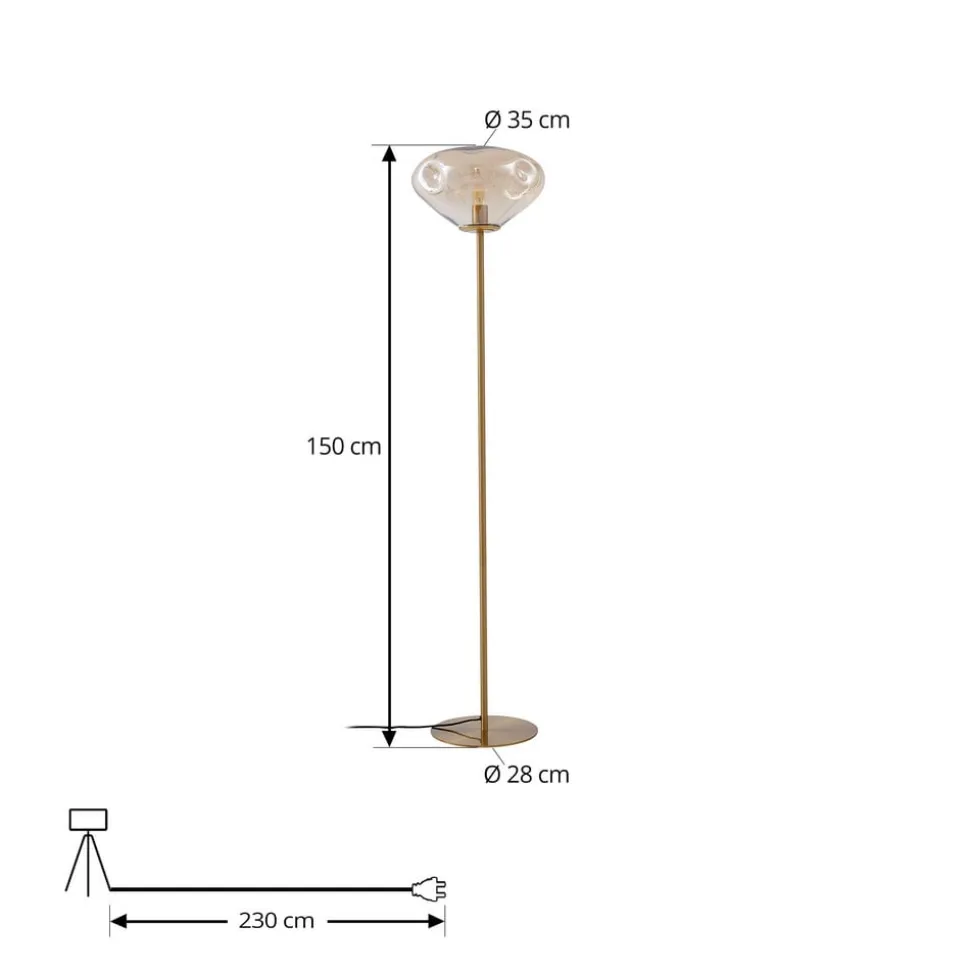 Lindby gulvlampe Lelia, ravfarget, glass, metall, 150 cm