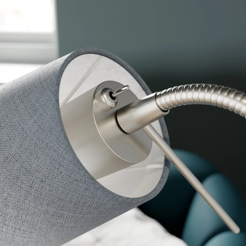 Lindby gulvlampe Nantwin, 175 cm, grå, nikkel, tekstil