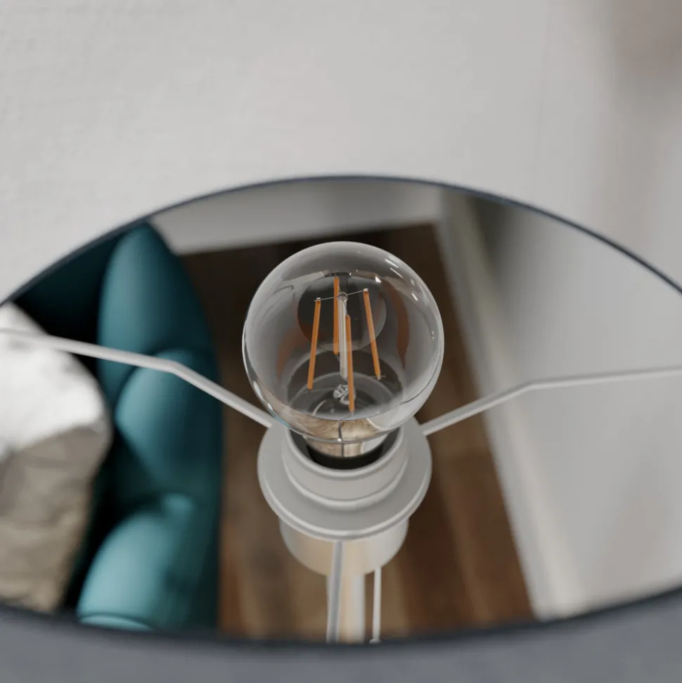 Lindby gulvlampe Nantwin, 175 cm, grå, nikkel, tekstil