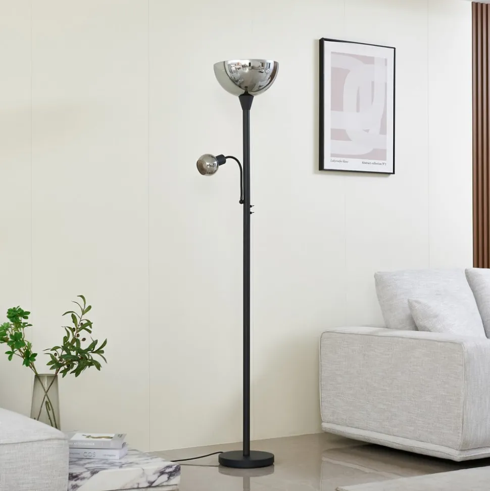 Lindby gulvlampe Nehemia, svart, glass, leselampe, 185 cm