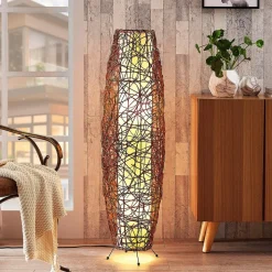 Lindby gulvlampe Nias, høyde 111 cm, rotting, tekstil