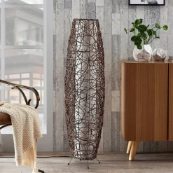 Lindby gulvlampe Nias, høyde 111 cm, rotting, tekstil