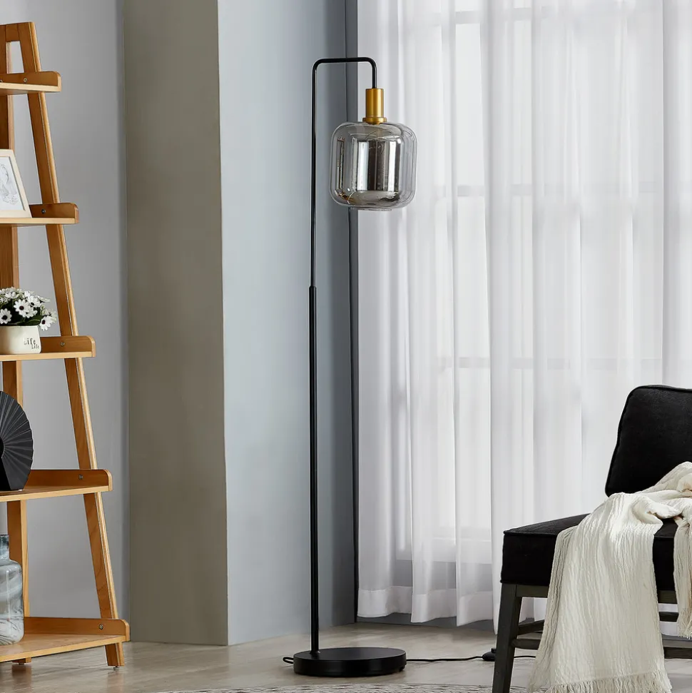 Lindby gulvlampe Nimbora, 150 cm, svart, glass, metall