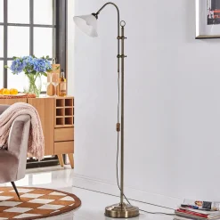 Lindby gulvlampe Otis, antikk messing, glass, 170 cm, E27