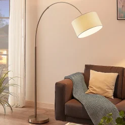 Lindby gulvlampe Railyn, hvit, stoff, 200 cm, E27