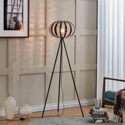 Lindby gulvlampe Tamira, svart, rotting, 143 cm høy, E27